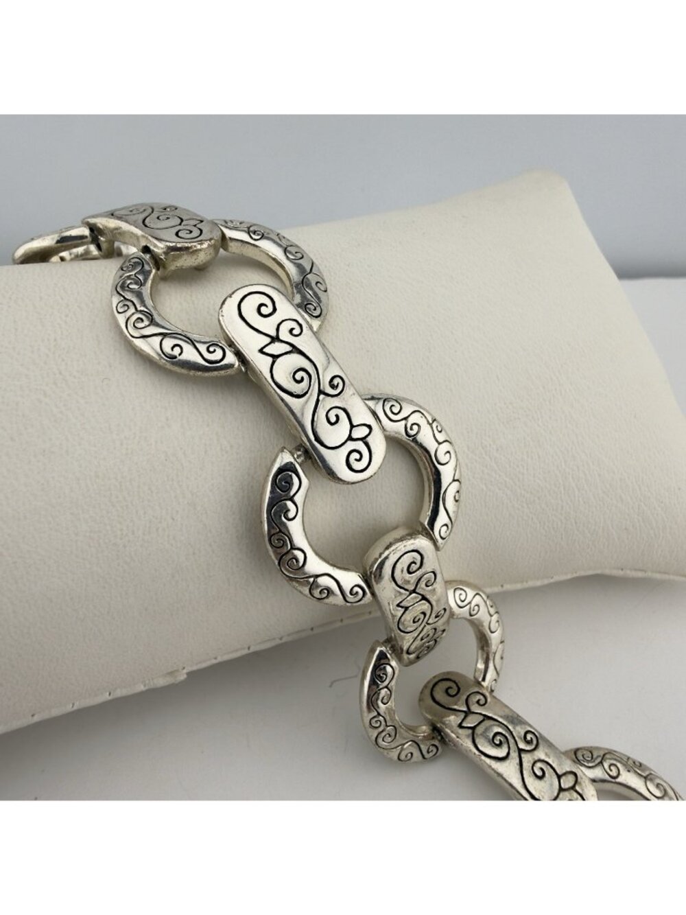 Brighton Chain Link Bracelet Silver Tone Chunky Ornate Circles 7.5”